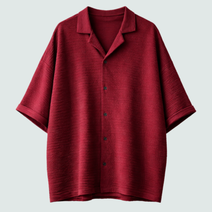 Collar Shirt Deep Red – Oversized Korean Style Camp Collar Winter Shirt
