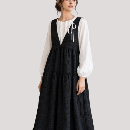 Layered Pinafore Maxi Dress – Korean-Inspired Modest Elegance